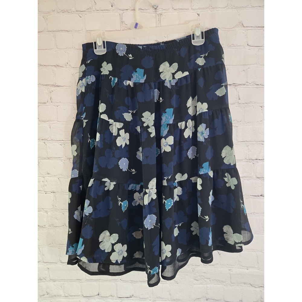 Vtg Y2K Blue Floral Chiffon Midi Skirt Sz 4 Layered Ruffle Hem Fairy Romantic